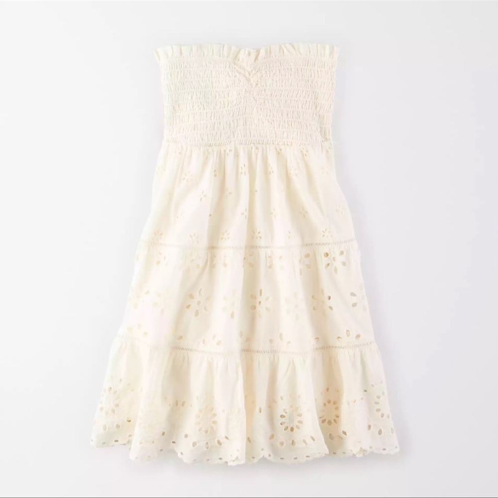 NEW American Eagle Cream Eyelet Strapless Smocked Dress Sz XL $50